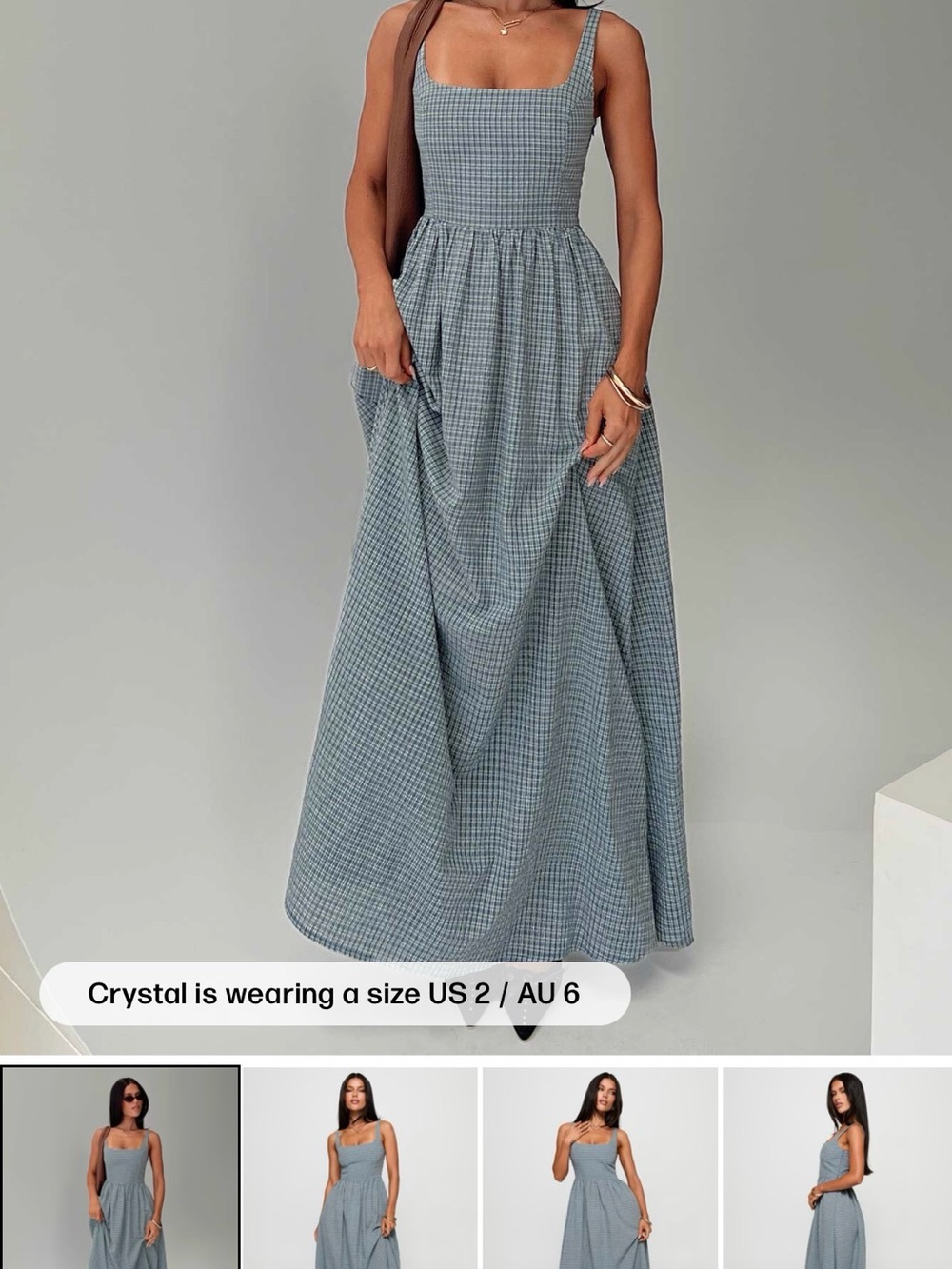 Princess Polly Blue Plaid Square-Neck Smocked Maxi Dress
